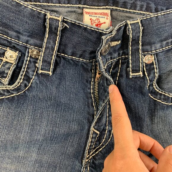 True Religion Mens Pants 32 Blue Denim Jeans Straight Leg Flap Pockets 32x28 - Picture 6 of 16